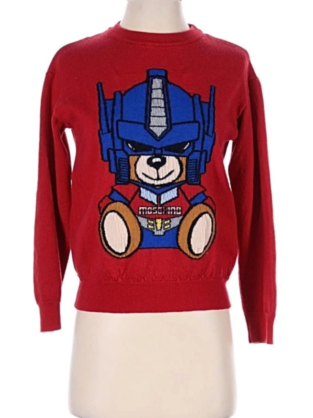 Moschino Couture Optimus Prime Teddy Bear Wool Sweater Red Size M - Picture 2 of 10